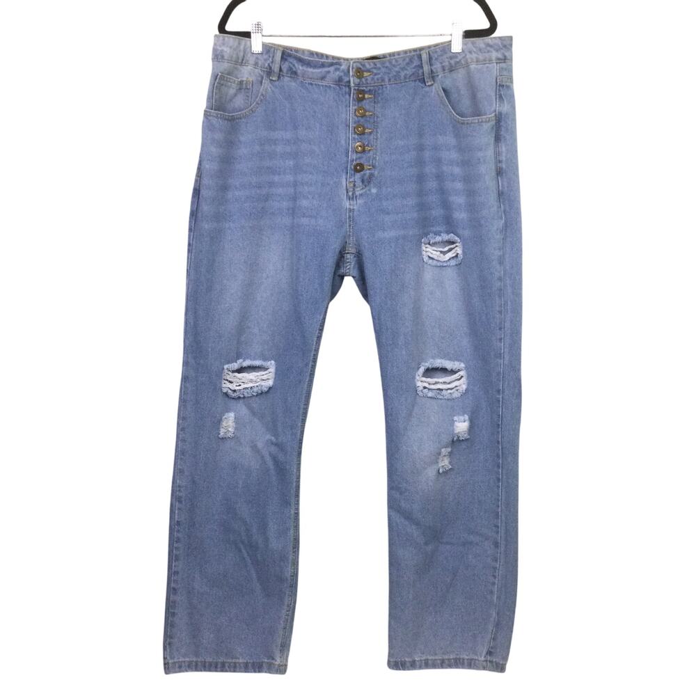 DT Jeans Women's Lightwash Distressed Button Fly High Rise Blue Jeans Size 2XL